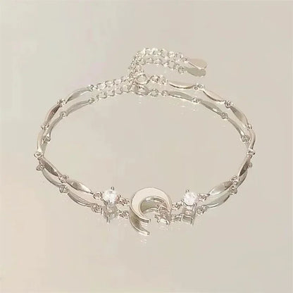 Pulseiras de Flor de Cerejeira de Cristal Rosa Brilhante Para Mulheres Meninas Doces Lua Laço Flores Zircônia Pulseira Festa Estética Joias Egirl
