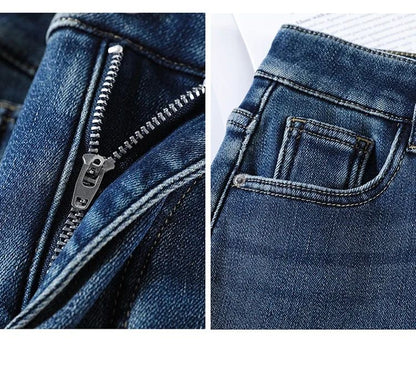 Winter Thickened Women's Mink Velvet Jeans Loose Straight Warm Soft Fleece Fashion Elastic High Waist Female Pants Black Blue