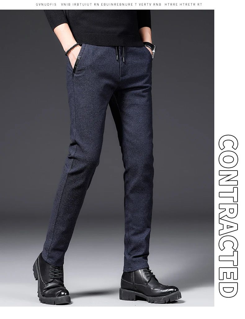 Winter Plush Trousers Men Business Fleece Pants Fashion Warm Drawstring Velvet Thick Casual Stretch Male Clothes 28-29