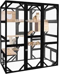 Catio Grande para Gatos, Caixa Externa para Janela, 73" Casa de Gatos de Madeira Acoplada à Janela, Catio para Gatos, Canil de Gatos com Grande