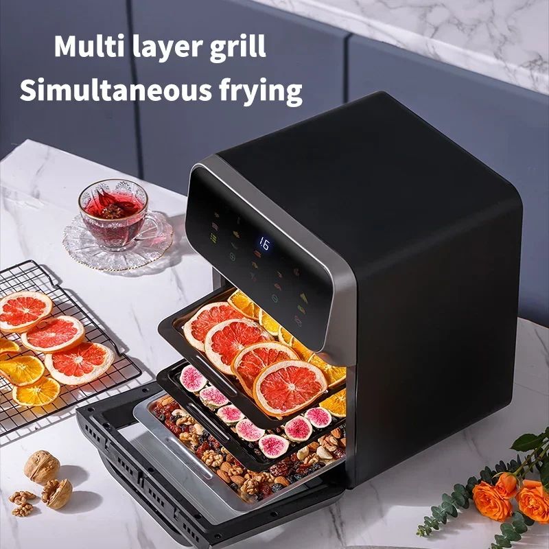 Fritadeira Elétrica de Ar 12L Forno de Convecção de Grande Capacidade Fritadeira Sem Óleo Cozinha 360° Cozedura Janela Visível Eletrodoméstico