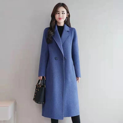 Plus Size New Women's Woolen Coat Medium-Length Loose Fit plus Size Korean Style Spring Autumn Outerwear Thickened Polyester ...