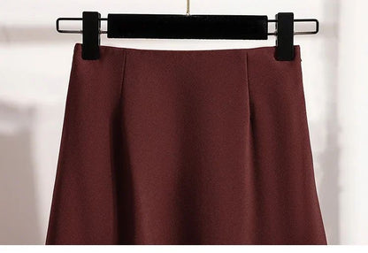 A-Line Mini Skirt High Waist Mid Length Skirts Women's Slimming Black Autumn Elastic Waist Design Solid Color Versatile Skirt