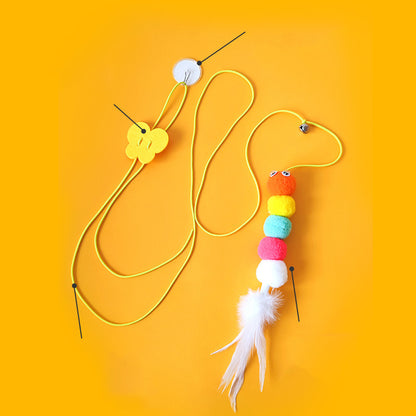 Brinquedo de Gato de Estimação Bastão Engraçado Gatinho Auto-hi Corda Elástica Forma de Libélula Pena Sino Varinha de Brincadeira Pendurada Balanço Milhares