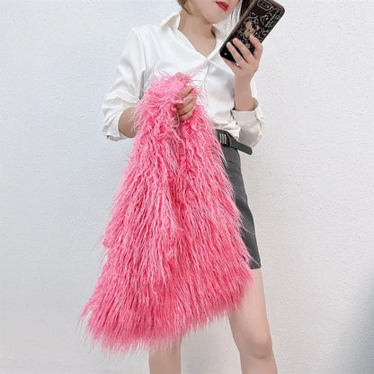 2025 NOVAS Bolsas de Ombro Pelúcia Lã Femininas Y2k Hot Girls Bolsa Saco com Cordão de Pele Sintética Moda Feminina Bolsas de Mão Peludas Tote