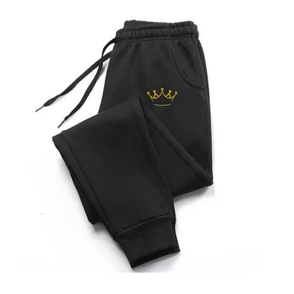 Calça Masculina Estampada Coroa Dourada Outono E Inverno Moletom Com Fleece Calça Masculina Casual Com Cordão Calça Esportiva De Jogging