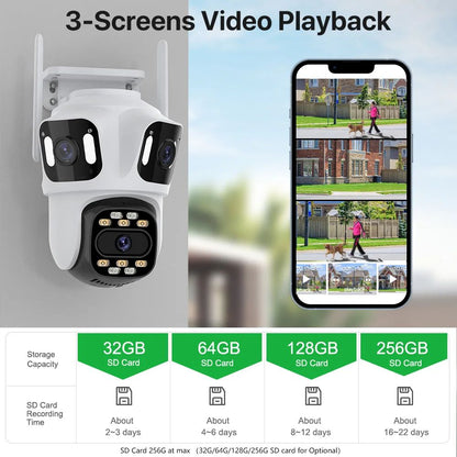 Three Lens Three Screen IP 12MP Camera WiFi External Dual Lens Auto Track Security PTZ 8MP HD Camera iCsee Video Surveillance