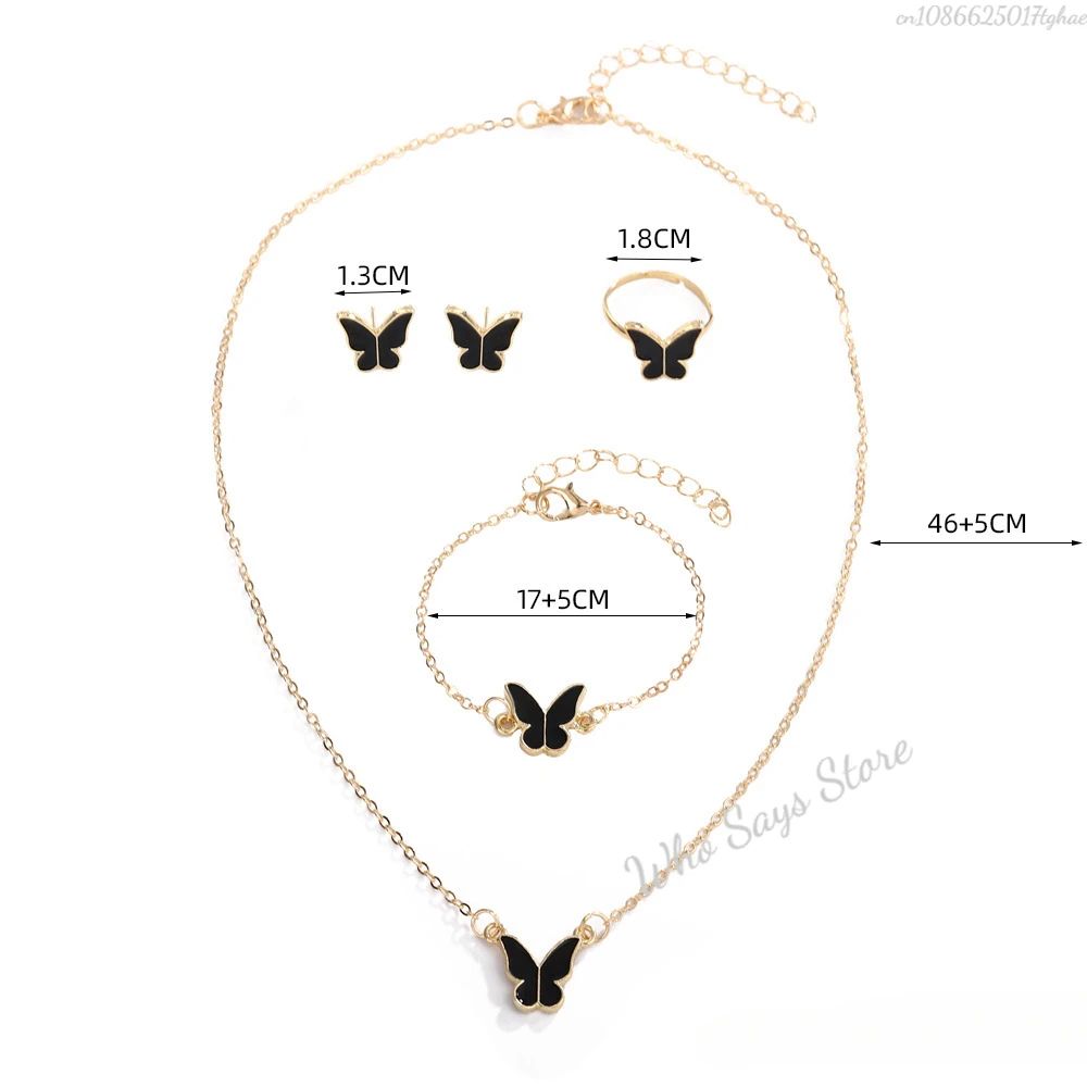 Conjuntos de Joias de Borboleta com Cristal Acrílico Romântico Pulseira Anel Colar Brinco Conjunto para Mulheres Acessórios de Vestido de Jantar de Casamento