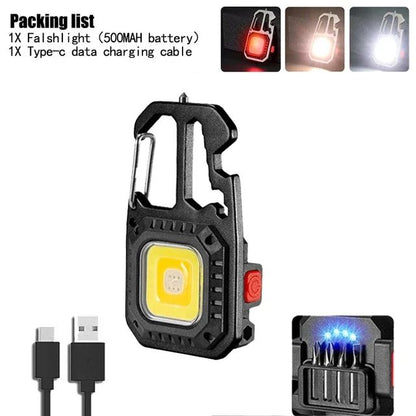 Mini LED Portable Keychain Flashlight Outdoor COB Work Light Emergency Lighting With Window Hammer Bottle Opener Lamp Camping