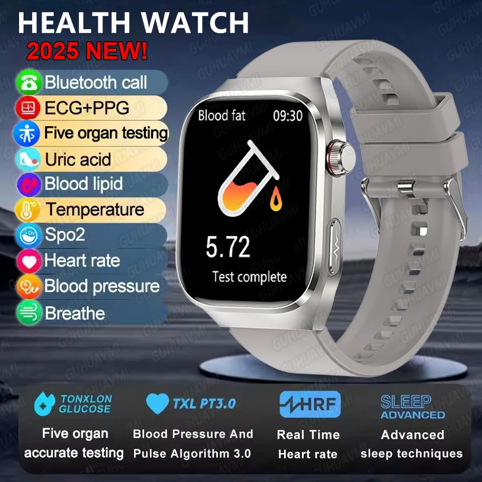 2025 Novo Smartwatch Tela AMOLED de 2.04 polegadas Chamada Bluetooth IP68 À Prova D'água 650mA Smartwatches Esportivos Masculinos Android Grau Militar