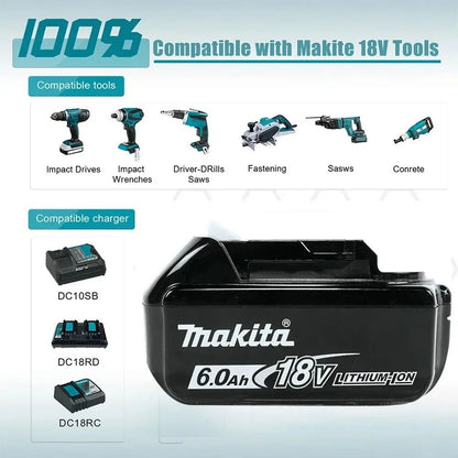Bateria Makita 100% Original, bateria recarregável 18V 6.0Ah, substituindo Makita BL1830B L1840B L1850B L1860B, bateria para ferramenta elétrica