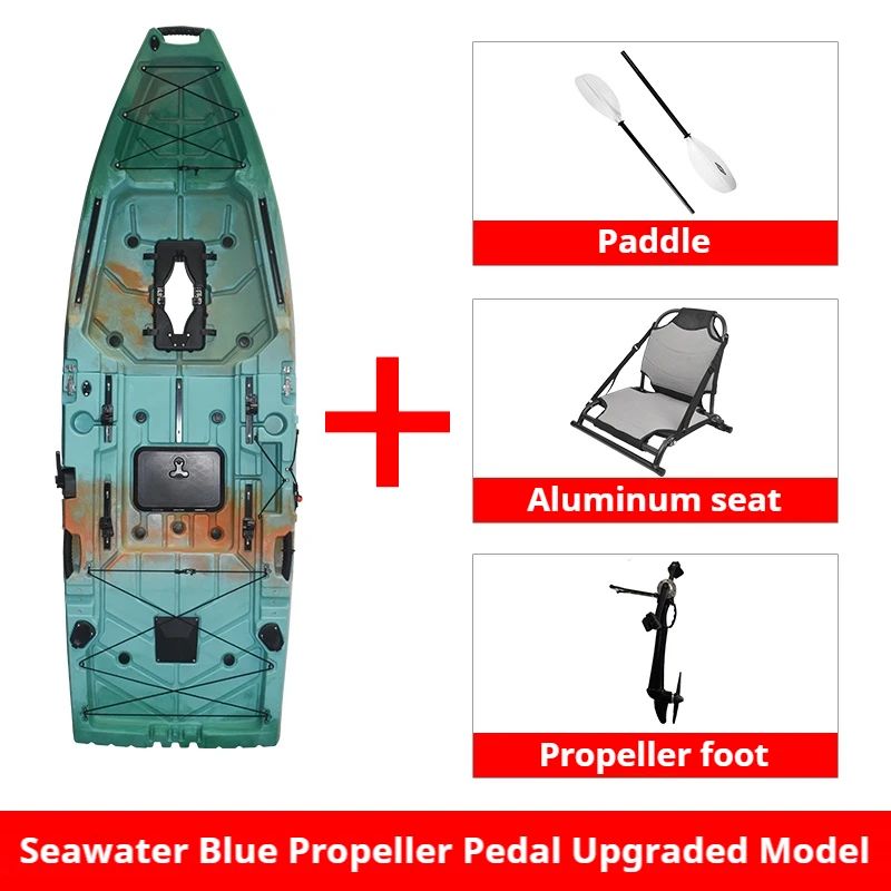 Caiaque Modular de 2 Lugares, Canoa HDPE Elétrica/a Pedal com Assentos de Alumínio, Barco de Pesca Portátil para Recreação em Lagos e no Mar