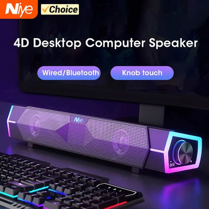 Caixas de Som de Computador 4D Bluetooth 5.0 com Fio Alto-falante Surround Barra de Som Estéreo Subwoofer para Laptop Notebook PC