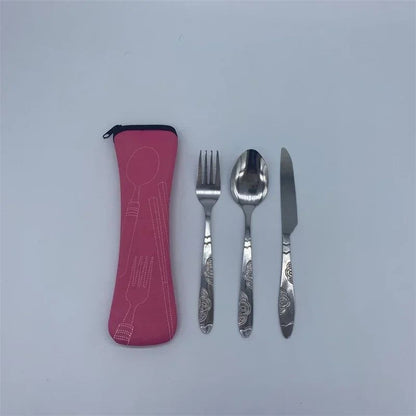 7/3 Peças Conjunto de Talheres de Aço Inoxidável para Acampamento ao Ar Livre Faca de Bife Garfo Colher para Comida Ocidental Bolsa de Pano Criativa Portátil