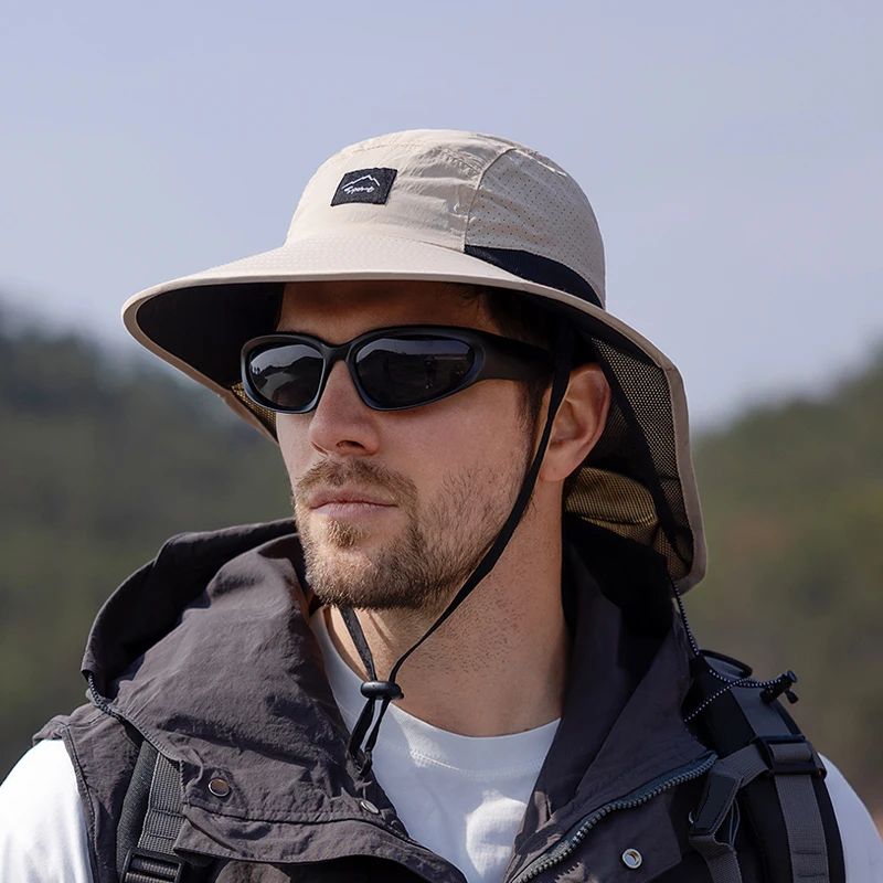 Summer MEN Shawl Fisherman Hat Quick Drying Breathable Sunshade Hat Outdoor Sun Protection Fishing Hat