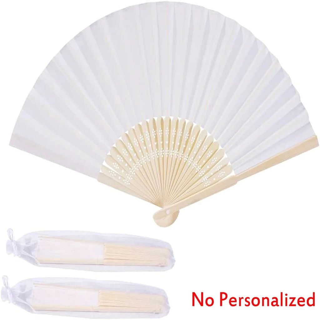 10-60Pcs Personalized Engraved Multicolor Folding Silk Hand Fan with Organza Gift Bag Wedding Party Supplies Bulk Purchase Boda