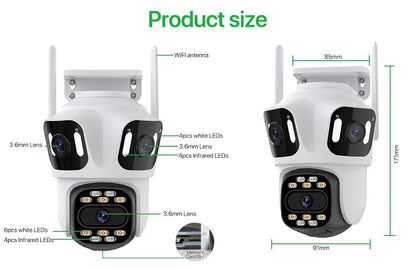 Three Lens Three Screen IP 12MP Camera WiFi External Dual Lens Auto Track Security PTZ 8MP HD Camera iCsee Video Surveillance
