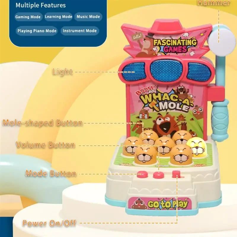 Console de Jogos Iluminador para Bebês de 2024, Brinquedo Elétrico de Bate-toupeira com Música Interativa para Educação Infantil