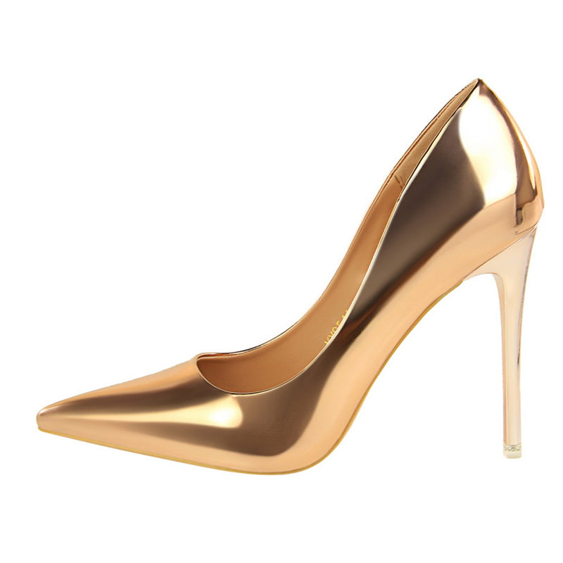 Women Mteallic Bronze Leather Pumps 7.5cm 10.5cm High Heels Lady Stiletto Middle Heels Wedding Bridal Gold Silver Event Shoes
