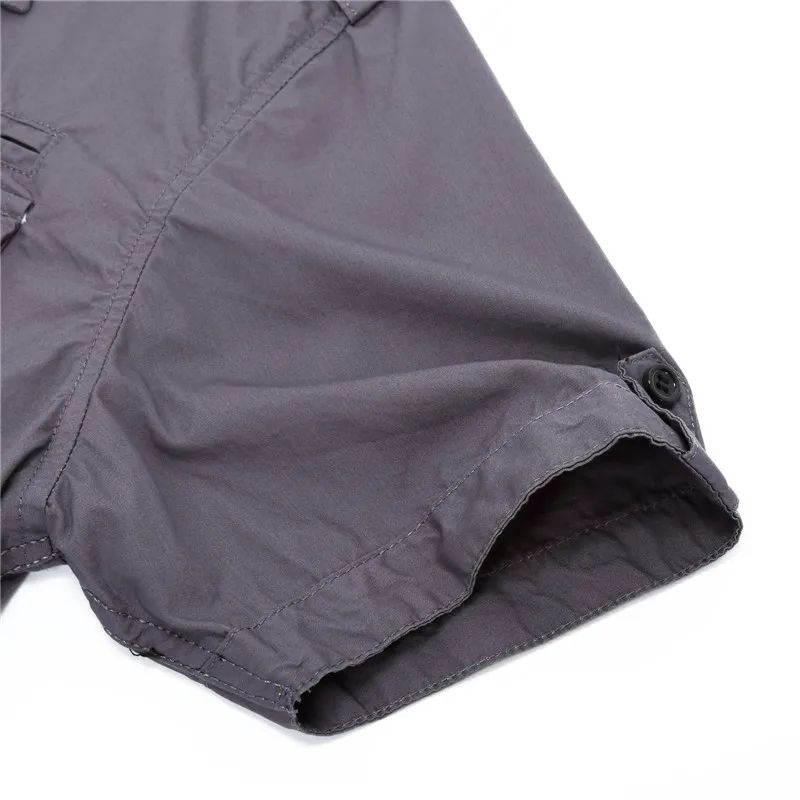 Euro Big Size Men's Cotton Casual Short Sleeve Button-Down Shirt with Chest Pockets Regular-Fit Work Shirt Outdoor Cargo Wear