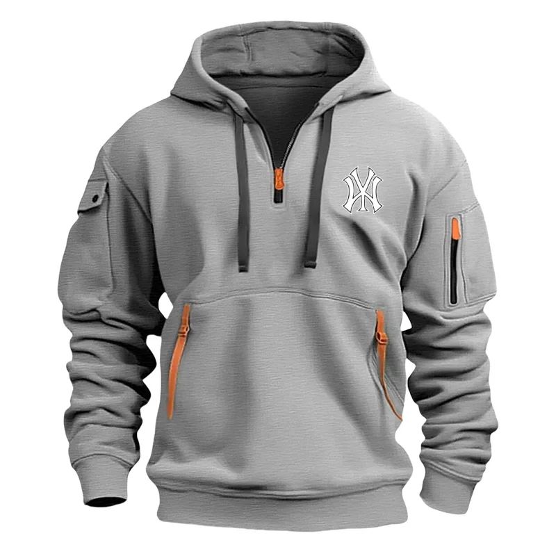 Autumn Long-sleeved Hooded Pullover Men's Zippered Pocket Sweatshirt, Drawstring Sports Men's Casual Hooded Sweatshirt