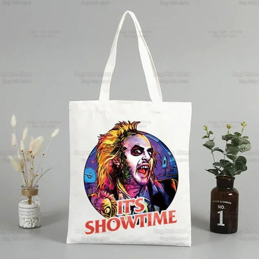 Beetlejuice Horror Gift Shopping Bag Print Original Design White Unisex Fashion Travel Canvas Bags
