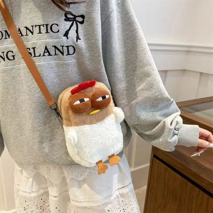 Fur Chicken Plush Bag Ugly Hen Shape Handbag Funny Kawaii Chicken Pendant Keychain Doll Satchel Purse for Women Birthday Gifts