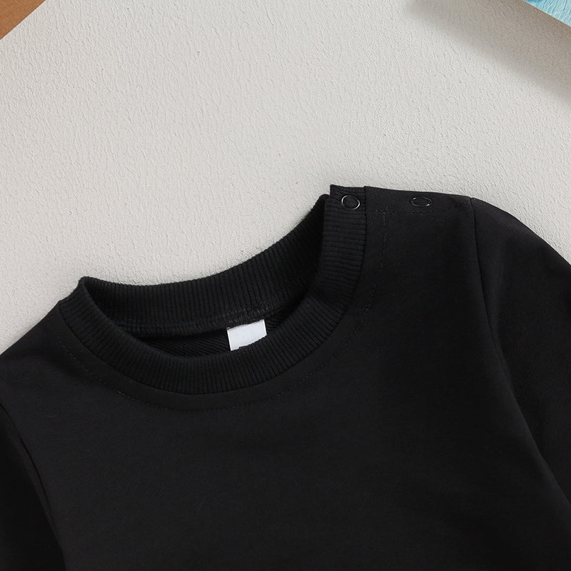 Toddler Baby Boy Girl Long Sleeve Crewneck Pullover Sweatshirt Outfits Solid Color Casual Clothes