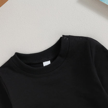 Toddler Baby Boy Girl Long Sleeve Crewneck Pullover Sweatshirt Outfits Solid Color Casual Clothes