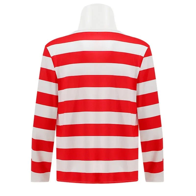 Wheres Waldo Striped Shirt Youth Boys Wally Costume Shirt Glasses and Hat Socks Unisex Adults Carnival Cosplay Costume
