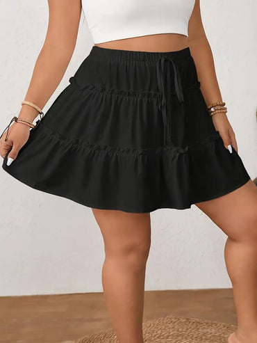 Plus Size Spring/Summer Women's Casual Elegant Solid Color A-Line Skirt  Ruffled Hem Elastic Waistband A-Line Skirt