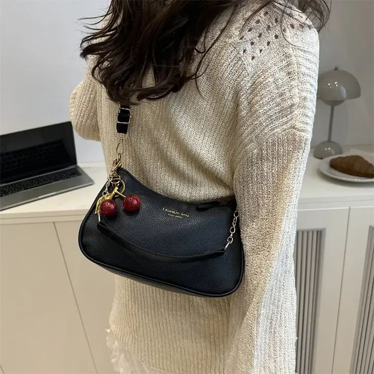 Cherry Pedant Shoulder Underarm Bag Women's Fashion Handbags Causal Hobos Purses Ladies Hand Bags Pu Leather for Work Travel