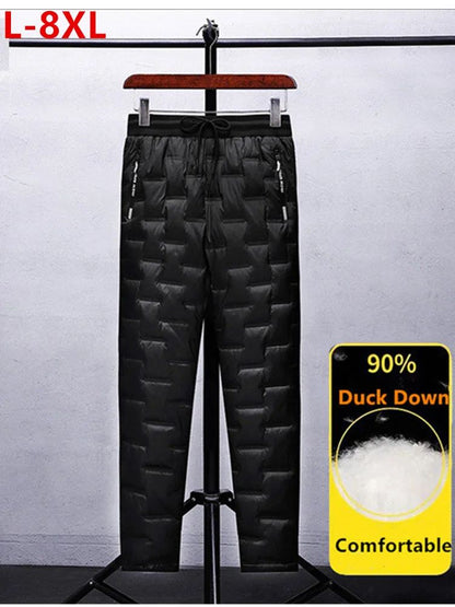 Calças Masculinas de Pena de Pato para Exterior, Acolchoadas, Inverno, 8GG, 7GG, 6GG, Jogger, Quente, Impermeável, Térmica, Tamanhos Grandes, Roupas Resistentes ao Frio