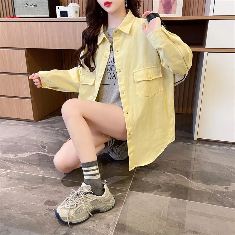 Casual Stylish Denim Long Sleeve Shirt For Women New Spring Autumn Loose Fit Age-Reducing Hong Kong Style Jacket With Button