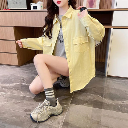 Casual Stylish Denim Long Sleeve Shirt For Women New Spring Autumn Loose Fit Age-Reducing Hong Kong Style Jacket With Button