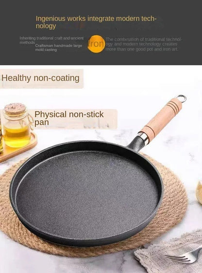 Frigideira de Ferro Fundido 26cm, Antiaderente sem Revestimento, para Ovos, Panquecas, Crepes, Bife, Fogão a Gás e Indução, Utensílio de Cozinha