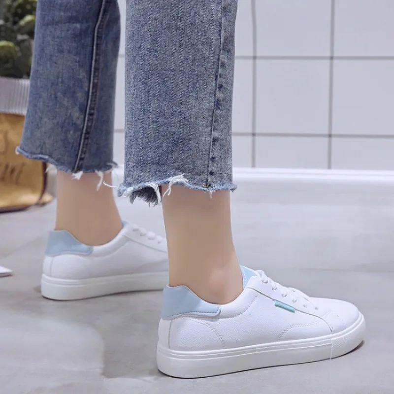 Tênis Feminino Designer Respirável Estudantes Sapatos Esportivos Casuais Sapatos De Couro Pu Brancos Femininos Sapatos Vulcanizados