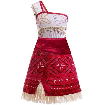 New Movie Hot Moana 2 Short-sleeved Clothes Adult Cosplay Princess One-Shoulder Suspender Asymmetric Dress Accessories Set