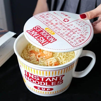 1pc Large Capacity Ceramic Instant Noodle Bowl with Cover?Perfect for Dorms and Home Kitchens - Keep Your Noodles Fresh and Warm