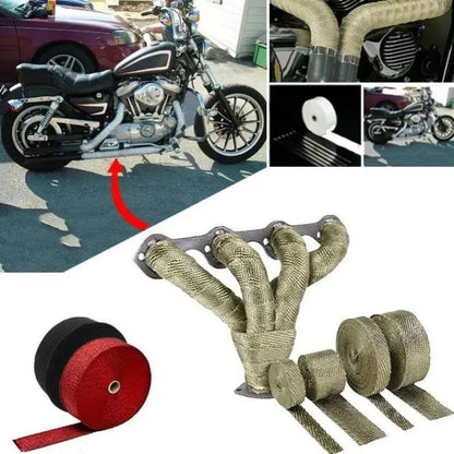 5M Roll Fiberglass Heat Shield Motorcycle Exhaust Thermal Tape Header Pipe Heat Wrap Tape Thermal Protection with Stainless Ties