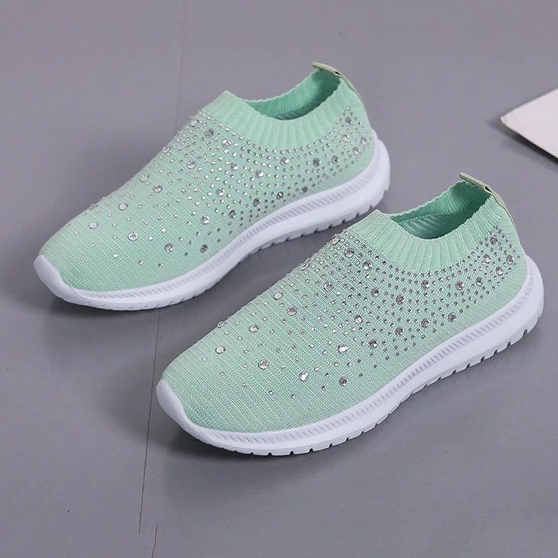 2024 New Crystal Breathable Mesh Sneaker Shoes for Women Comfortable Soft Bottom Flats Plus Size 43 Non Slip Casual Shoes Woman