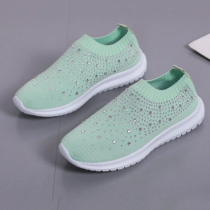 2024 New Crystal Breathable Mesh Sneaker Shoes for Women Comfortable Soft Bottom Flats Plus Size 43 Non Slip Casual Shoes Woman