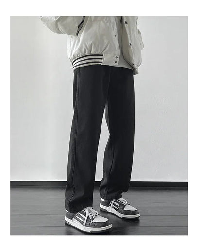 4 Colors Winter Fleece Men's Jeans Baggy Straight Elastic Waist Denim Pants Fashion Korean Thickened Warm Male Thermal Trousers