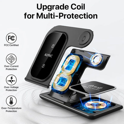 Base Carregadora Sem Fio Rápida 300W Dobrável para iPhone 16 15 14 13 12 Pro Max Apple Watch Airpods