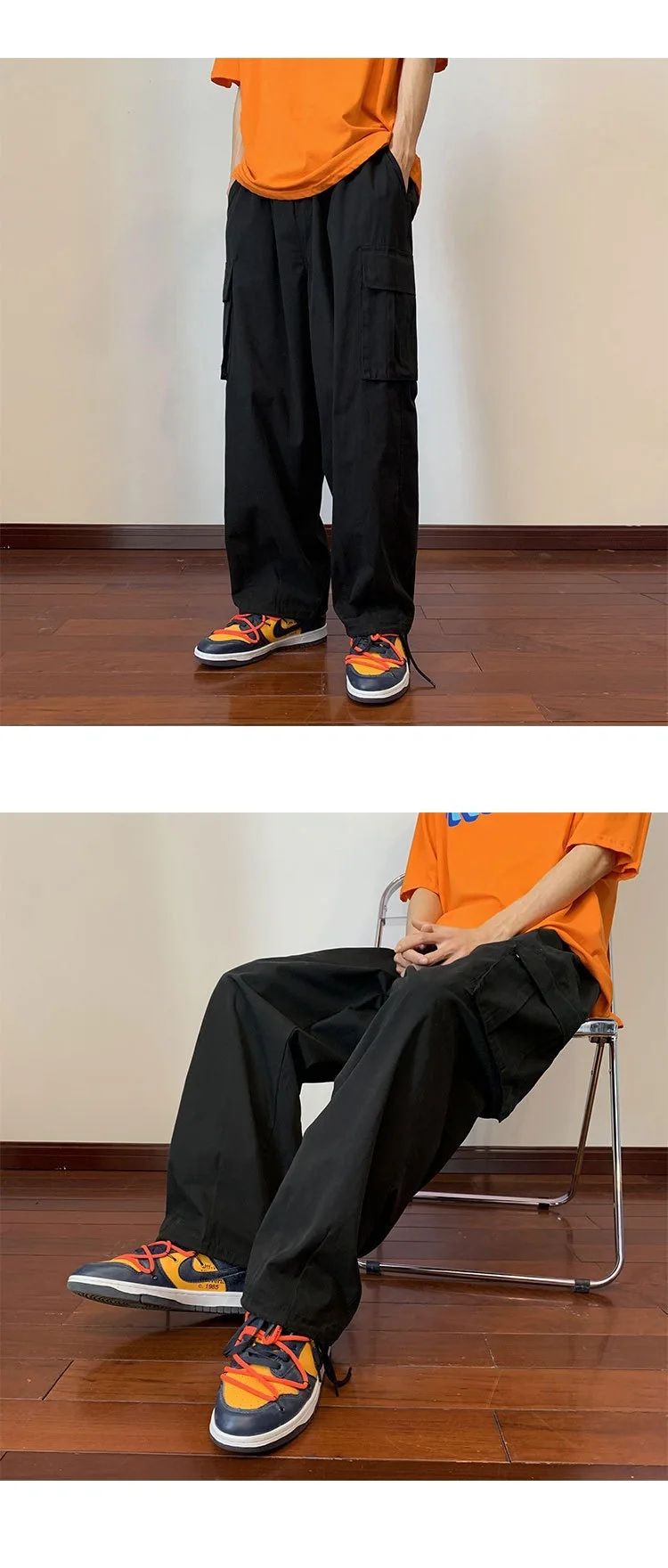 Military Green Amei Kao Men's Cargo Pants Summer Japanese Style Oversize Vintage Heavy Straight-leg Casual Pants