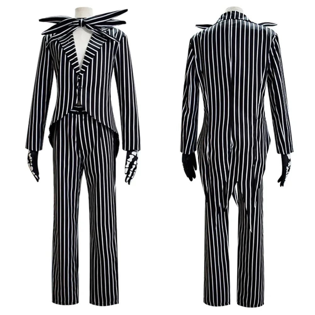 Jack Cosplay Skellington Cosplay Costume for Adult Men Fantasia Jacket Pants Outfit Man Halloween Carnival Party Disguise Suit