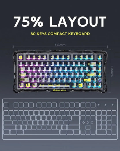 Teclado Mecânico Gravastar K1 Sem Fio Bluetooth em Liga de Alumínio Tri-Modo RGB Acessórios de PC para Jogos E-sports