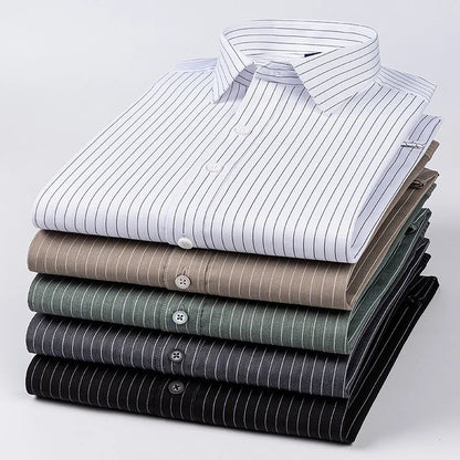 Bamboo Fiber Casual long-sleeve shirts for man elastic Anti-wrinkle striped slim fit formal shirt soft business designer clothes