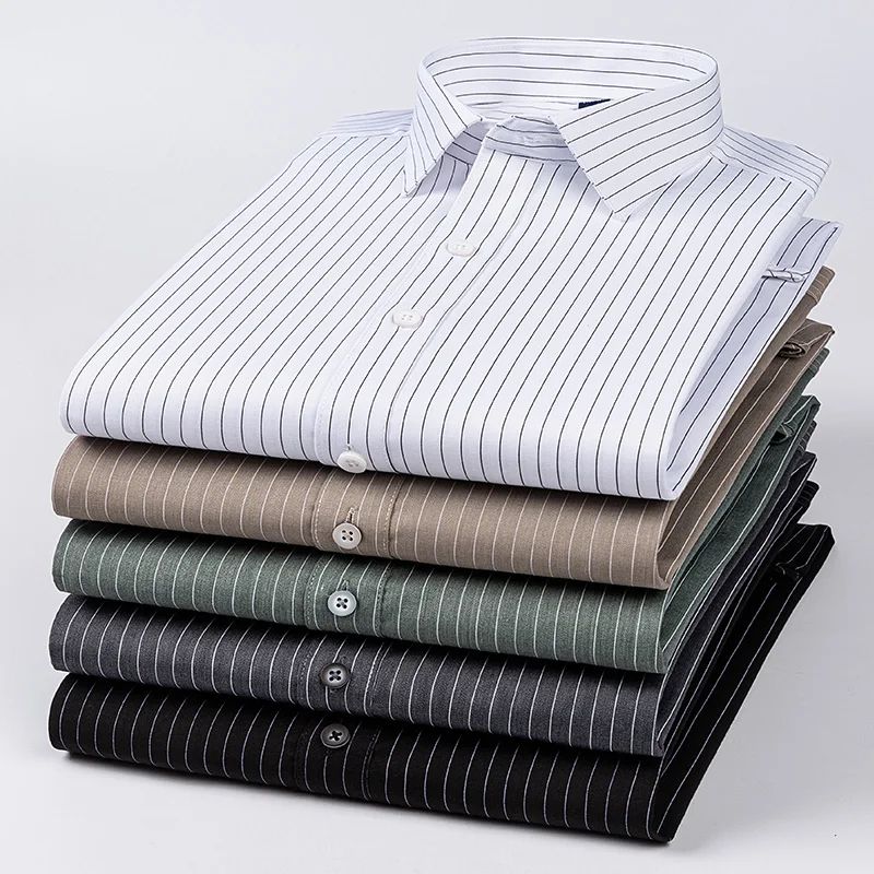 Bamboo Fiber Casual long-sleeve shirts for man elastic Anti-wrinkle striped slim fit formal shirt soft business designer clothes