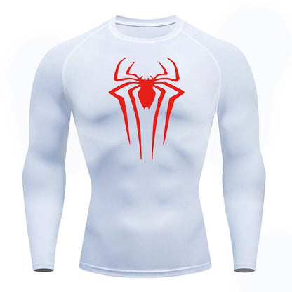 Spider Print Long Sleeve Compression Shirts for Men Gym Workout Rash Guard Undershirts Baselayers Athletic Quick Dry Tees Tops